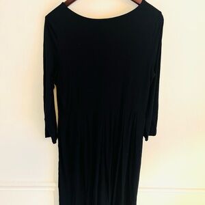 EILEEN FISHER Dress small Stretch Jersey Shift Pockets 3/4 Sleeve Pleated USA